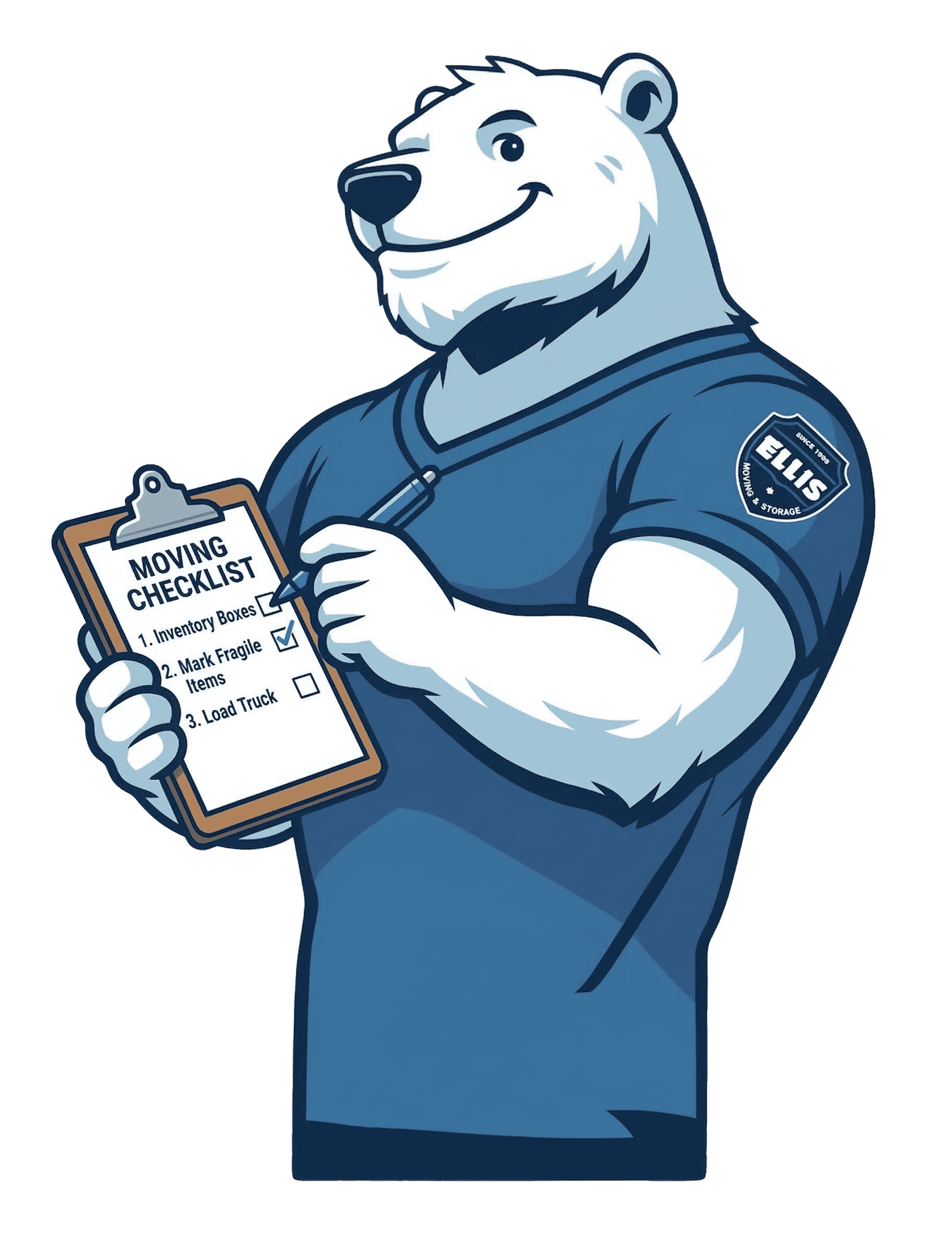 Cartoon polar bear holding a moving checklist